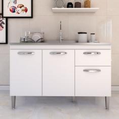 Balcão de Cozinha para Pia Rayssa 3 Portas 1 Gaveta Branco - Panorama Móveis