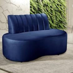 Sofá Redondo Curvo Orgânico Namoradeira Doha Azul Marinho