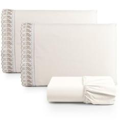 Jogo Lençol Cama Queen 3 Peças 100% Algodão Percal 180 fios Com Lese -