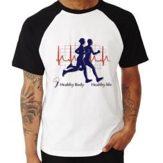 Camiseta Raglan Batimentos Cardíacos Corrida - Foca na Moda, Branco, P