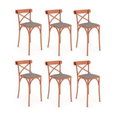 Kit 6 Banquetas Katrina em Aço Cobre - NEW GREEN, MARROM