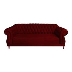 Sofá Chesterfield Elisabeth Suede Bordô - Novo Encanto