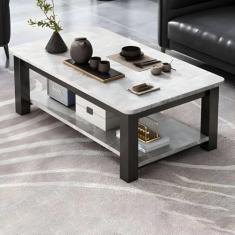 Mesa de café retangular de vidro 4 pernas com prateleira de armazenamento, mesa de café, sala de estar, mesa de chá, mesa de escritório, apartamento, mesa de vidro temperado, branca com tampo de