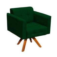Poltrona Giratória Elisa Suede Verde Base Madeira - D'ROSSI