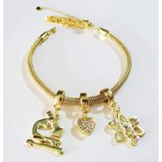 Pulseira Biomedicina Coração Química Folheado A Ouro 18k