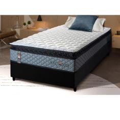 Conjunto Cama Box Preto Espuma Chicago Cinza Solteiro 88x188x57