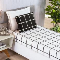 Jogo De Lençol Solteiro 2 Peças 200 Fios Percal Estampa Grid Austin - 