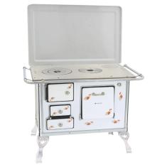 Fogão a Lenha Tradicional Venâncio 01 com Tampa Branco Florido 1DFTBR