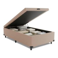 Base Cama Box Baú Solteiro 79x198x41cm Bege Suede Veludo Prince, Bege