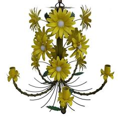Lustre Artesanal Sala de Jantar Rustico com Flores de Ferro 05 Bocas