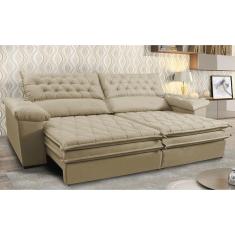 Sofá Retrátil e Reclinável Molas Ensacadas Cama inBox Botonê 2,12m Espuma Viscoelástico Suede Bege
