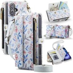 YWKJ Capa carteira para iPhone 16 Plus com suporte para cartão com bloqueio de RFID, desenho colorido, couro PU, fecho magnético, fecho de correr, carteira para celular adequada para iPhone 16 Plus,