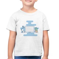 Camiseta Algodão Infantil Laptop - Foca na Moda, Branco, 6