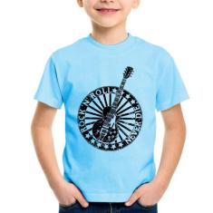 Camiseta Infantil Rock n Roll Never Die Guitarra - Foca na Moda, Azul 