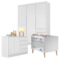 Quarto de Bebê Blenda e Berço Americano Ludmila Branco Acetinado - Phoenix