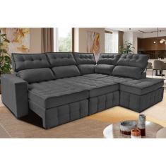 Sofá De Canto Direito 2,65x2,30m Retrátil E Reclinável Com Molas Ensacadas Cama Inbox Nobre Cinza