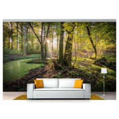 Papel De Parede Lago Floresta Árvores Sol 2,5x3,0m - Você Decora