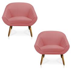 Kit 02 Poltronas Giovana Suede Rose Pés Palito Castanho