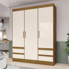 Guarda Roupa Solteiro 4 Portas 3 Gavetas Carson Espresso Móveis Marrom/Off White