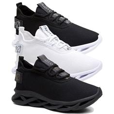 Kit 3 Tênis Masculino de Academia e Corrida Leve Macio e Confortável - Preto/Branco/Preto+Branco/39