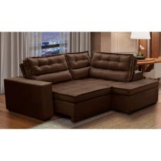 Sofá de Canto Retrátil e Reclinável com Molas 2,50x2,00 Virginia Suede Marrom Adonai Estofados