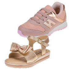 Kit 2 Tênis Escolar Infantil e Sandália Rasteira de Menina-Feminino