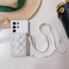 Carteira crossbody com porta-cartão capa de telefone para Samsung Galaxy S23 FE S22 Ultra Plus A52 A53 A54 Capa de couro PU à prova de choque, branca, para Galaxy S23