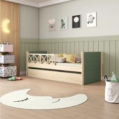 Bicama Solteiro Infantil Garden com Grades Casatema Verde/Natural