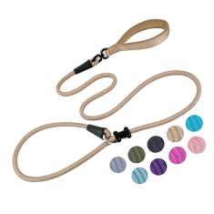 Coleira para cães com guia deslizante, correia de corda de nylon forte e alça acolchoada, guia de treinamento de caminhada ao ar livre para cães pequenos, médios e grandes (bronzeado militar leve,