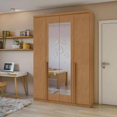 Guarda Roupa Solteiro Ambiente Alonzo 4 Portas Amêndoa Clean Com Espelho - Lopas