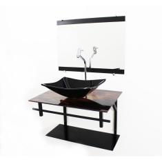 Gabinete De Vidro 60Cm Com Cuba Retangular - Madeira Rústica