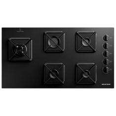 Cooktop 5 Bocas a Gás GLP Brastemp Mesa de Vidro Preto Acendimento Aut