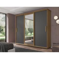 Guarda Roupa Casal com Espelho 3 Portas 4 Gavetas Espanha RV Móveis Cinamomo/Grafite