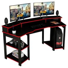 Mesa Gamer Cockpit 3 Prateleiras Me4167 Preto Vermelho Tecno Mobili Preto Vermelho