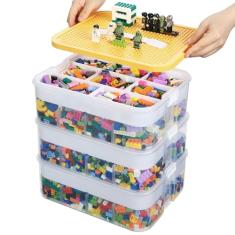 Douorgan Organizador de brinquedos para Lego Caixas organizadoras empilháveis com compartimentos, recipientes portáteis com tampas, blocos de montar, organizador em miniatura, caixa de armazenamento