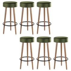 Kit 06 Banquetas Cozinha Londres Estofada D-33 com Pés de Madeira Cour