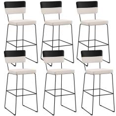Kit 06 Banquetas Altas Sala De Jantar Allana L02 Faixa Corano Preto Li