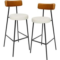 Kit 02 Banquetas Alta Cozinha Sala Jantar Milão L02 Couríssimo Whisky Linho Champagne