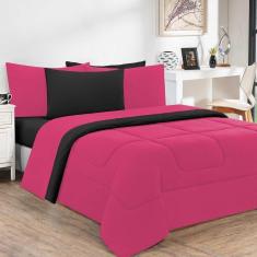 Kit Edredom Malha 100% Algodão Gran Moratta 3 Peças King - Pink -preto