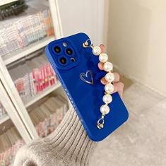 Pulseira de pulseira de contas de pérolas pulseira de mãos para iphone 13 12 11 pro max 7 8 plus xr xs x se 2 quadrado fosco capa de silicone, azul klein, para iphone 13 pro