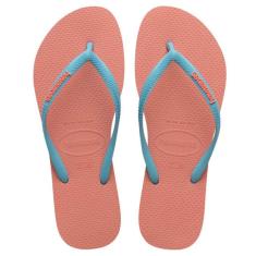 Chinelo Havaianas Slim Logo Pop-Up Feminina - Rosa e Azul
