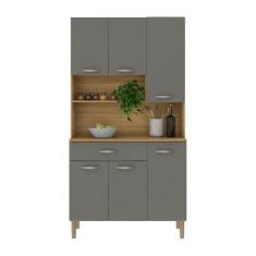 Armário de Cozinha Compacta 6 Portas e 1 Gaveta 90cm Baco Freijó/Grafite - Pallazio