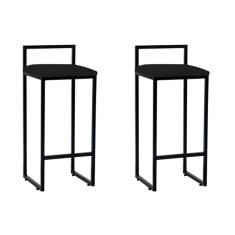 Kit 2 Banquetas Altas Industriais em Aço Dori Preto Assento Corino Preto