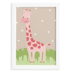 Quadro Safari Menina Girafa Moldura Branca 22x32cm - Quartinhos