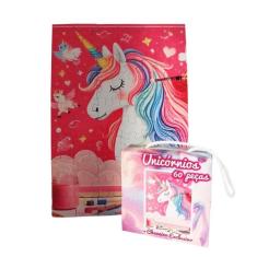 Quebra-cabeça Unicórnio Colorido de 60 peças + Chaveiro Unicórnio - Re