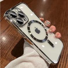 ZinLyuen Capa magnética transparente para iPhone 14 Pro Max compatível com MagSafe protetor de lente de câmera integrado macio à prova de choque capa de telefone fina para 14 Pro Max de 6,7 polegadas