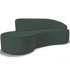 Sofá 3 Lugares Curvo Sala de Estar Living Firenze Direito D02 Linho Verde Musgo 210 cm C-117 - Lyam