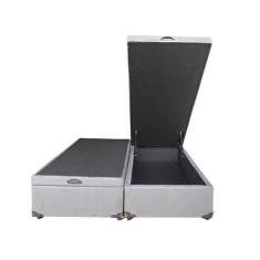 Cama Box Baú Queen Bipartido Suede Cinza Com Pistão A Gás, Estrutura R