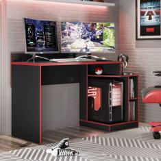Mesa Gamer Control Espresso Móveis Preto Fosco Liso/Vermelho