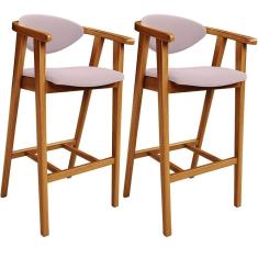 Kit 02 Banquetas Alta Para Cozinha Bancada Bar Sala De Jantar Fixa Cecília L02 Suede Rosê